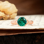Nature-Inspired, Uniquely Luxurious 4-Prong Round Cut Emerald Engagement Ring - Additional view