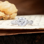Nature-Inspired, Uniquely Luxurious 4-Prong Round Cut Moissanite Engagement Ring - Additional view