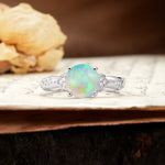 Nature-Inspired, Uniquely Luxurious 4-Prong Round Cut Fire Opal Engagement Ring - Additional view
