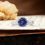 Nature-Inspired, Uniquely Luxurious 4-Prong Round Cut Tanzanite Engagement Ring - Additional view