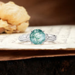 Nature-Inspired, Uniquely Luxurious 4-Prong Round Cut Moss Agate Engagement Ring - Additional view
