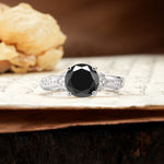 Nature-Inspired, Uniquely Luxurious 4-Prong Round Cut Black Onyx Engagement Ring - Additional view