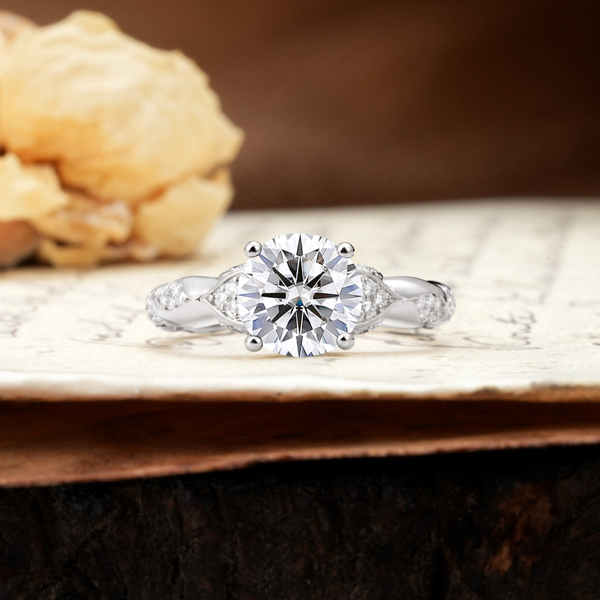 Nature-Inspired, Uniquely Luxurious 4-Prong Round Cut Lab Diamond Engagement Ring - Additional view
