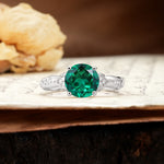 Nature-Inspired, Uniquely Luxurious 4-Prong Round Cut Emerald Engagement Ring - Additional view