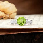 Nature-Inspired, Uniquely Luxurious 4-Prong Round Cut Peridot Engagement Ring - Additional view