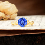Nature-Inspired, Uniquely Luxurious 4-Prong Round Cut Sapphire Engagement Ring - Additional view