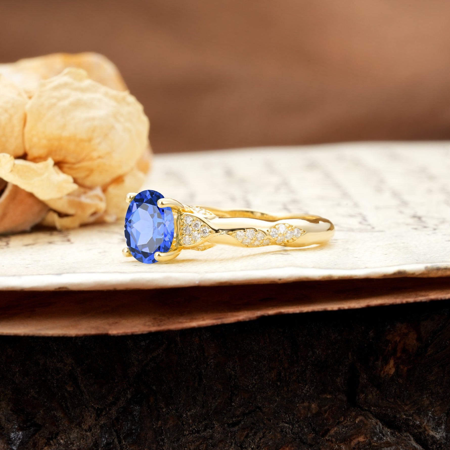 Nature-Inspired, Uniquely Luxurious 4-Prong Round Cut Sapphire Engagement Ring - Additional view
