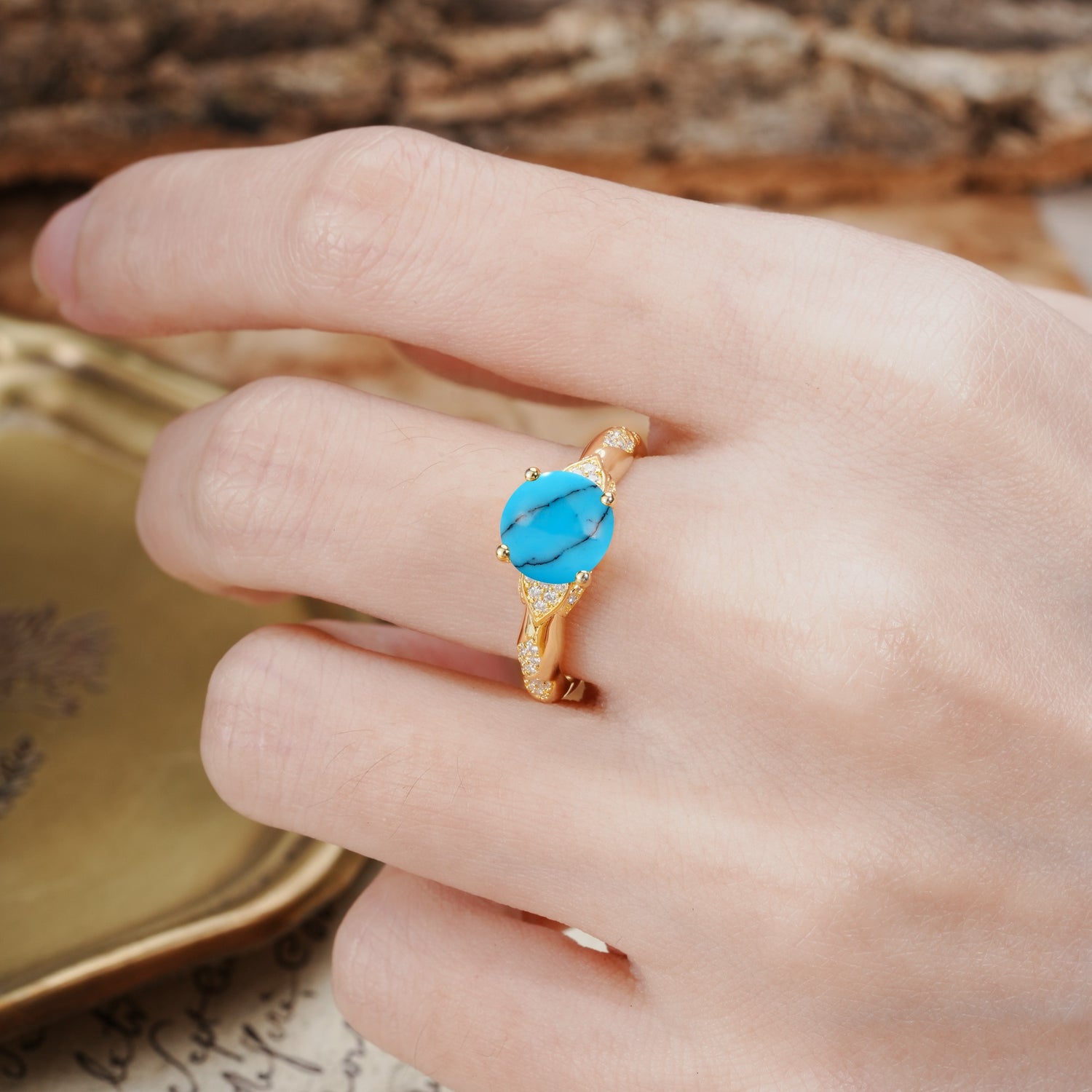 Nature-Inspired, Uniquely Luxurious 4-Prong Round Cut Turquoise Engagement Ring