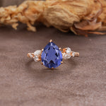 Delicate Leaf Vine Multi 4 Prong Pear Cut Tanzanite Engagement Ring - Additional view