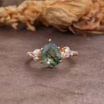Delicate Leaf Vine Multi 4 Prong Pear Cut Moss Agate Engagement Ring - Additional view