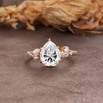 Delicate Leaf Vine Multi 4 Prong Pear Cut Lab Diamond Engagement Ring - Additional view