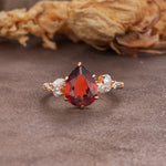 Delicate Leaf Vine Multi 4 Prong Pear Cut Garnet Engagement Ring - Additional view