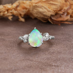 Delicate Leaf Vine Multi 4 Prong Pear Cut Fire Opal Engagement Ring - Additional view