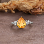 Delicate Leaf Vine Multi 4 Prong Pear Cut Citrine Engagement Ring - Additional view
