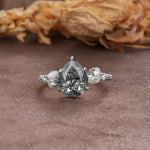 Delicate Leaf Vine Multi 4 Prong Pear Cut Black Rutilated Quartz Engagement Ring - Additional view
