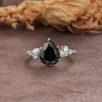 Delicate Leaf Vine Multi 4 Prong Pear Cut Black Onyx Engagement Ring - Additional view