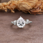 Delicate Leaf Vine Multi 4 Prong Pear Cut Lab Diamond Engagement Ring - Additional view