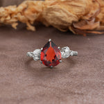 Delicate Leaf Vine Multi 4 Prong Pear Cut Garnet Engagement Ring - Additional view