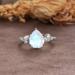 Delicate Leaf Vine Multi 4 Prong Pear Cut Moonstone Engagement Ring - Additional view