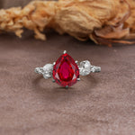 Delicate Leaf Vine Multi 4 Prong Pear Cut Ruby Engagement Ring - Additional view