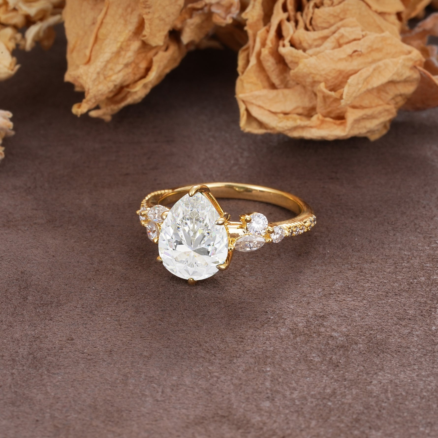 Delicate Leaf Vine Multi 4 Prong Pear Cut Moissanite Engagement Ring - Additional view