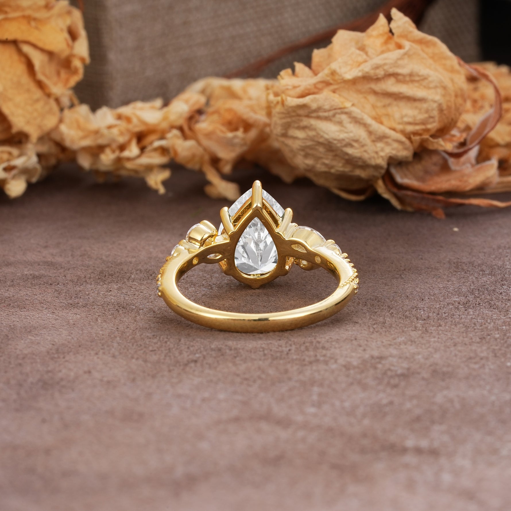 Delicate Leaf Vine Multi 4 Prong Pear Cut Moissanite Engagement Ring - Additional view