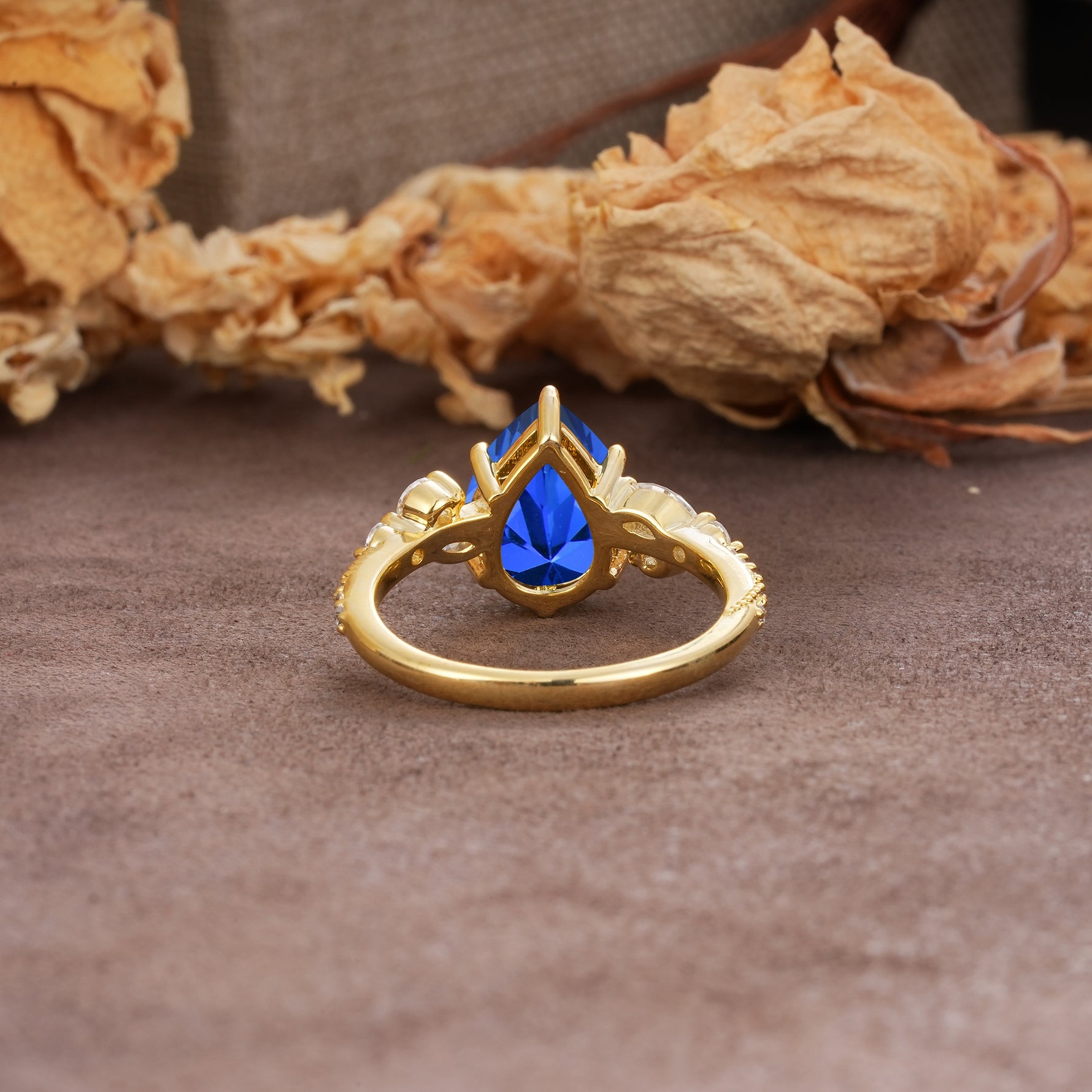 Delicate Leaf Vine Multi 4 Prong Pear Cut Sapphire Engagement Ring - Additional view