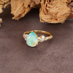 Delicate Leaf Vine Multi 4 Prong Pear Cut Fire Opal Engagement Ring - Additional view