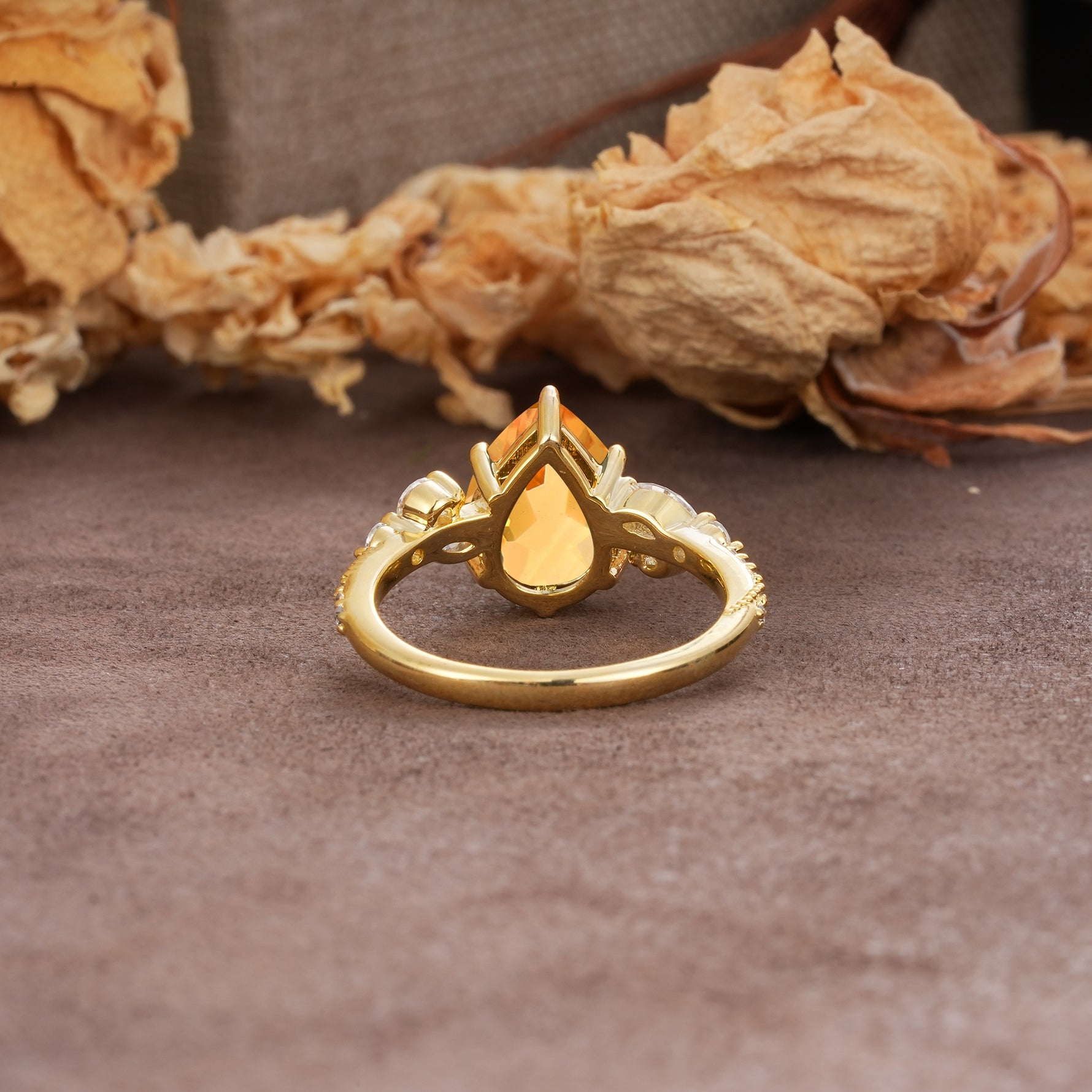 Delicate Leaf Vine Multi 4 Prong Pear Cut Citrine Engagement Ring - Additional view