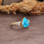 Delicate Leaf Vine Multi 4 Prong Pear Cut Turquoise Engagement Ring - Additional view
