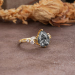 Delicate Leaf Vine Multi 4 Prong Pear Cut Black Rutilated Quartz Engagement Ring - Additional view
