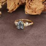 Delicate Leaf Vine Multi 4 Prong Pear Cut Black Rutilated Quartz Engagement Ring - Additional view