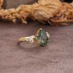 Delicate Leaf Vine Multi 4 Prong Pear Cut Moss Agate Engagement Ring - Additional view