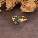 Delicate Leaf Vine Multi 4 Prong Pear Cut Moss Agate Engagement Ring - Additional view