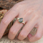 Delicate Leaf Vine Multi 4 Prong Pear Cut Moss Agate Engagement Ring - Additional view