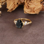 Delicate Leaf Vine Multi 4 Prong Pear Cut Black Onyx Engagement Ring - Additional view