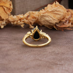 Delicate Leaf Vine Multi 4 Prong Pear Cut Black Onyx Engagement Ring - Additional view