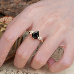 Delicate Leaf Vine Multi 4 Prong Pear Cut Black Onyx Engagement Ring - Additional view