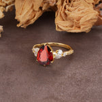Delicate Leaf Vine Multi 4 Prong Pear Cut Garnet Engagement Ring - Additional view