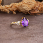 Delicate Leaf Vine Multi 4 Prong Pear Cut Amethyst Engagement Ring - Additional view