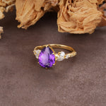 Delicate Leaf Vine Multi 4 Prong Pear Cut Amethyst Engagement Ring - Additional view