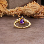 Delicate Leaf Vine Multi 4 Prong Pear Cut Amethyst Engagement Ring - Additional view