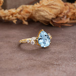Delicate Leaf Vine Multi 4 Prong Pear Cut Aquamarine Engagement Ring - Additional view