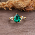 Delicate Leaf Vine Multi 4 Prong Pear Cut Emerald Engagement Ring - Additional view