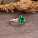 Delicate Leaf Vine Multi 4 Prong Pear Cut Emerald Engagement Ring - Additional view