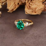 Delicate Leaf Vine Multi 4 Prong Pear Cut Emerald Engagement Ring - Additional view