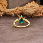 Delicate Leaf Vine Multi 4 Prong Pear Cut Emerald Engagement Ring - Additional view
