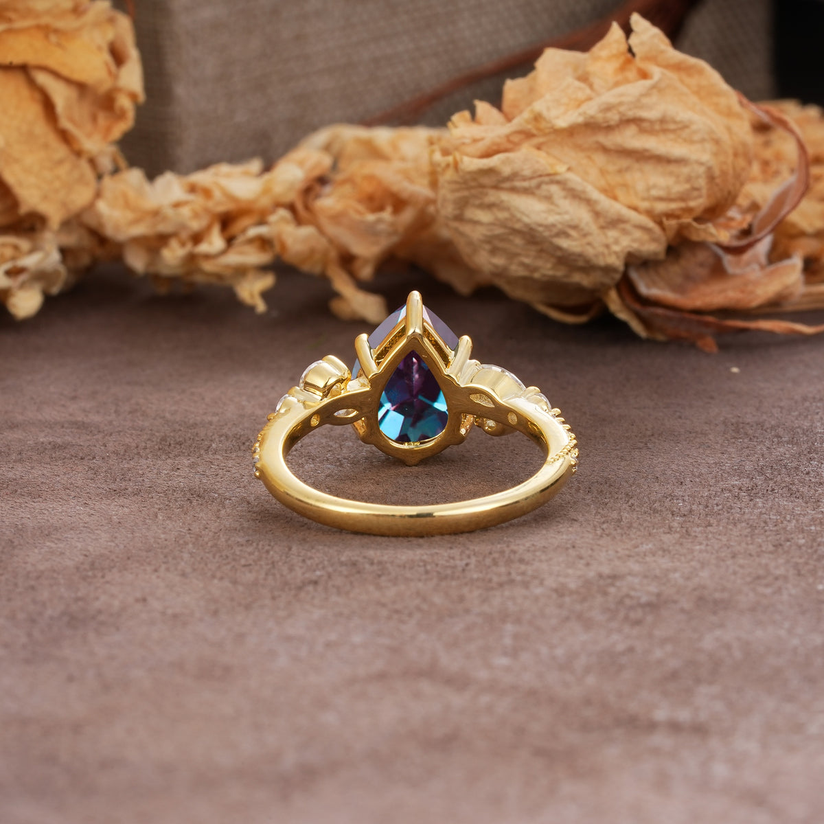 Delicate Leaf Vine Multi 4 Prong Pear Cut Alexandrite Engagement Ring - Additional view