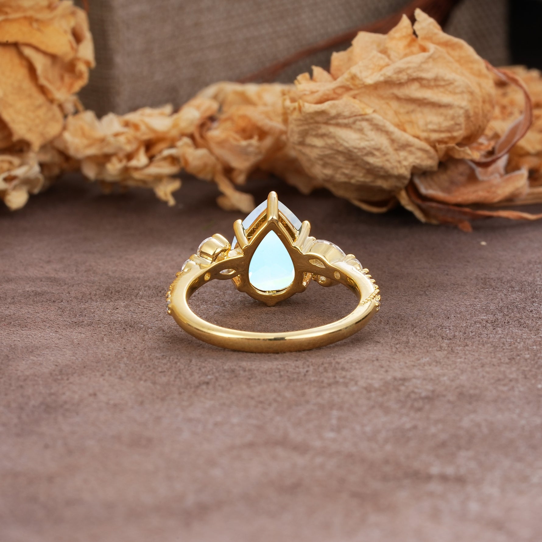 Delicate Leaf Vine Multi 4 Prong Pear Cut Moonstone Engagement Ring - Additional view