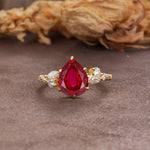 Delicate Leaf Vine Multi 4 Prong Pear Cut Ruby Engagement Ring - Additional view